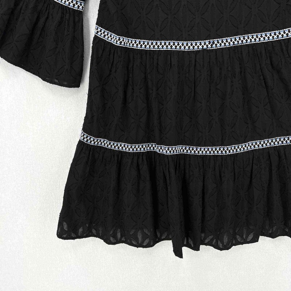 TOMMY BAHAMA Textured Tiered Short Dress Womens XS Black Cotton Clip Embroidered - Picture 10 of 16